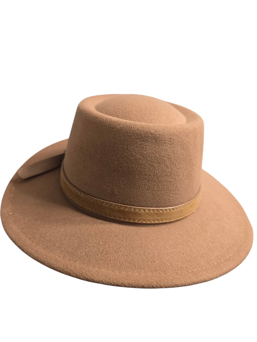 Camel Women's Wool Felt Boater Hat with Leather Band